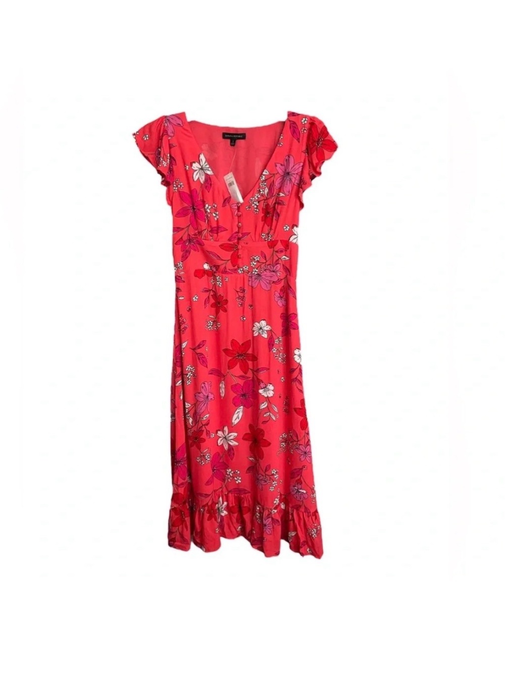 Banana Republic Floral V-Neck Ruffle Hem Midi Dress